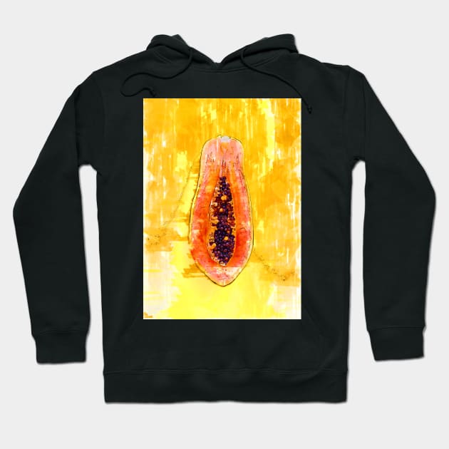 Half-Cut Papaya or Pawpaw Yellow Background - For Fruit Lovers. Hoodie by ColortrixArt